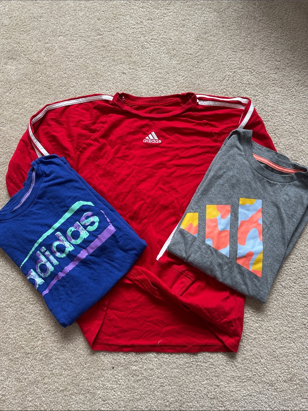 adidas Kids Red Long-Sleeve with Blue and Gray Graphic Tees Set